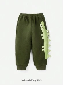 Cozy Pixies Baby Boy 3D Design Cartoon Graphic Sweatpants - Army Green - View 1