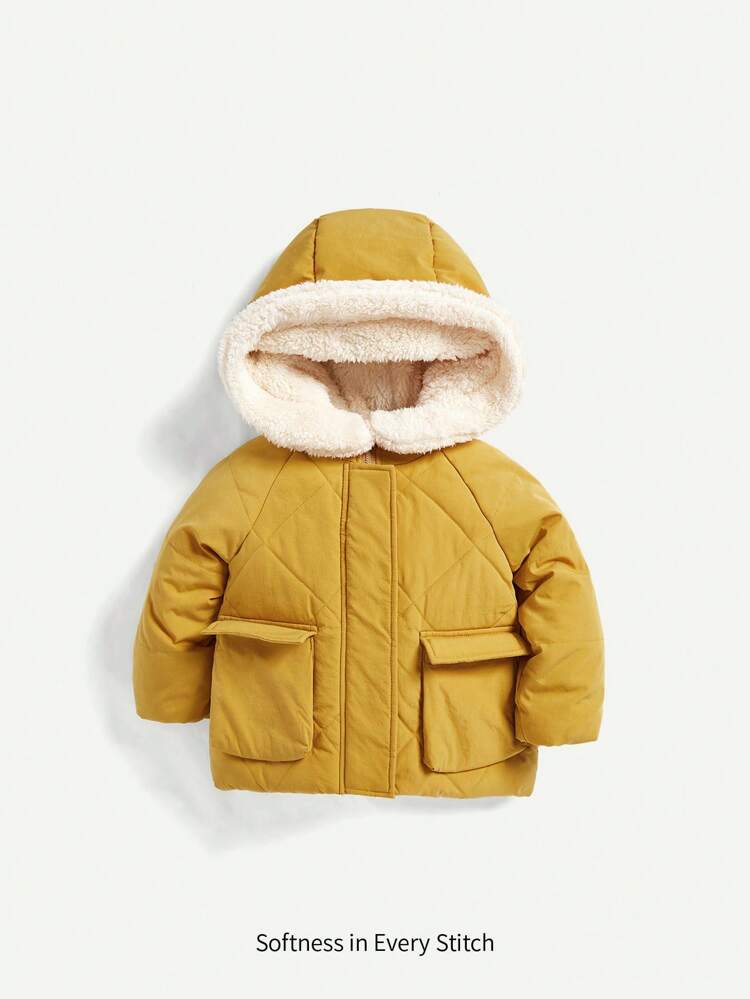 Baby Girl Flap Pocket Raglan Sleeve Thermal Lined Hooded Padded Coat