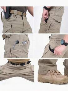 Men's Solid Color Straight Loose Casual Zip-Up Cargo Pants, Fall