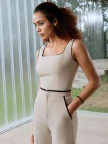 MOTF PREMIUM CONTRAST BINDING TANK TOP - Beige - View 4