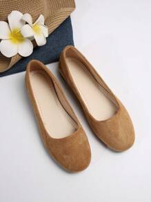 Zapatos planos simples y cómodos de talla grande para mujer para primavera y otoño, punta redonda, estilo sin cordones, ligeros, talla 35-43