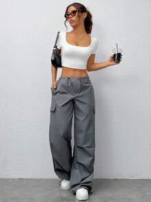 SHEIN EZwear Camiseta corta blanca básica sin costuras de ajuste slim para mujer en verano