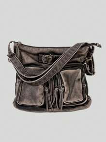 新款時尚女士hobo袋大容量肩背包,多袋橫跨包適用於女性 - 煙灰色 - 查看 8