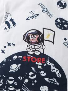 SHEIN 幼童短袖T恤，年輕男孩款式，時尚帥氣，針織Polo衫，適合中小童，可愛休閒運動印花上衣，夏季使用 - 白色 - 查看 5