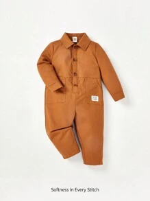 Cozy Pixies 女嬰字母補丁細節雙口袋襯衫連體褲 - 薑色 - 查看 1