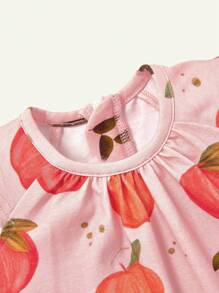 Cozy Pixies Mono casual de manga corta con cuello redondo y patrón de frutas para recién nacida niña