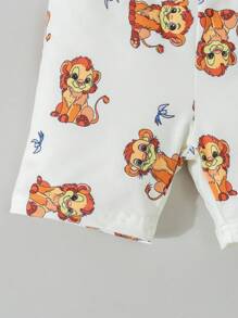 2pcs Young Boy Simple Cute Monkey Print Crew Neck Short Sleeve T-Shirt & Shorts Set, Relaxed Fit Snug Fit Pajamas