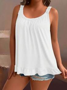 EMERY ROSE Plus Size Solid Color Fold Pleated Camisole Top