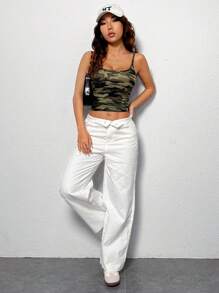 SHEIN EZwear Top De Tirantes Tejido Con Estampado De Camuflaje De Primavera