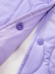 Baby Girl Button Up Quilted Hooded Padded Coat - Purple - View 5