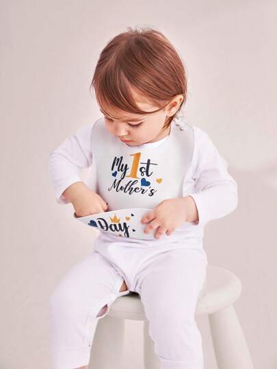 Cozy Pixies 1pc Unisex Baby Waterproof, Anti-Dirty, Anti-Leak Silicone Bib With Letter Print, All Seasons