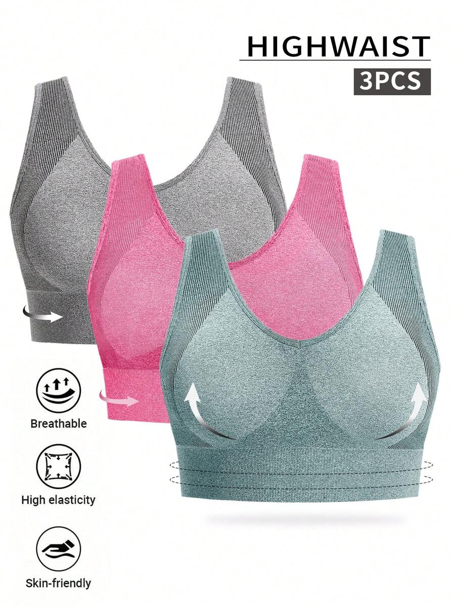 Easithlete Plus Size V-Neck Sports Bra With Breathable Mesh And Wire-Free Design - Multicolor - View 1