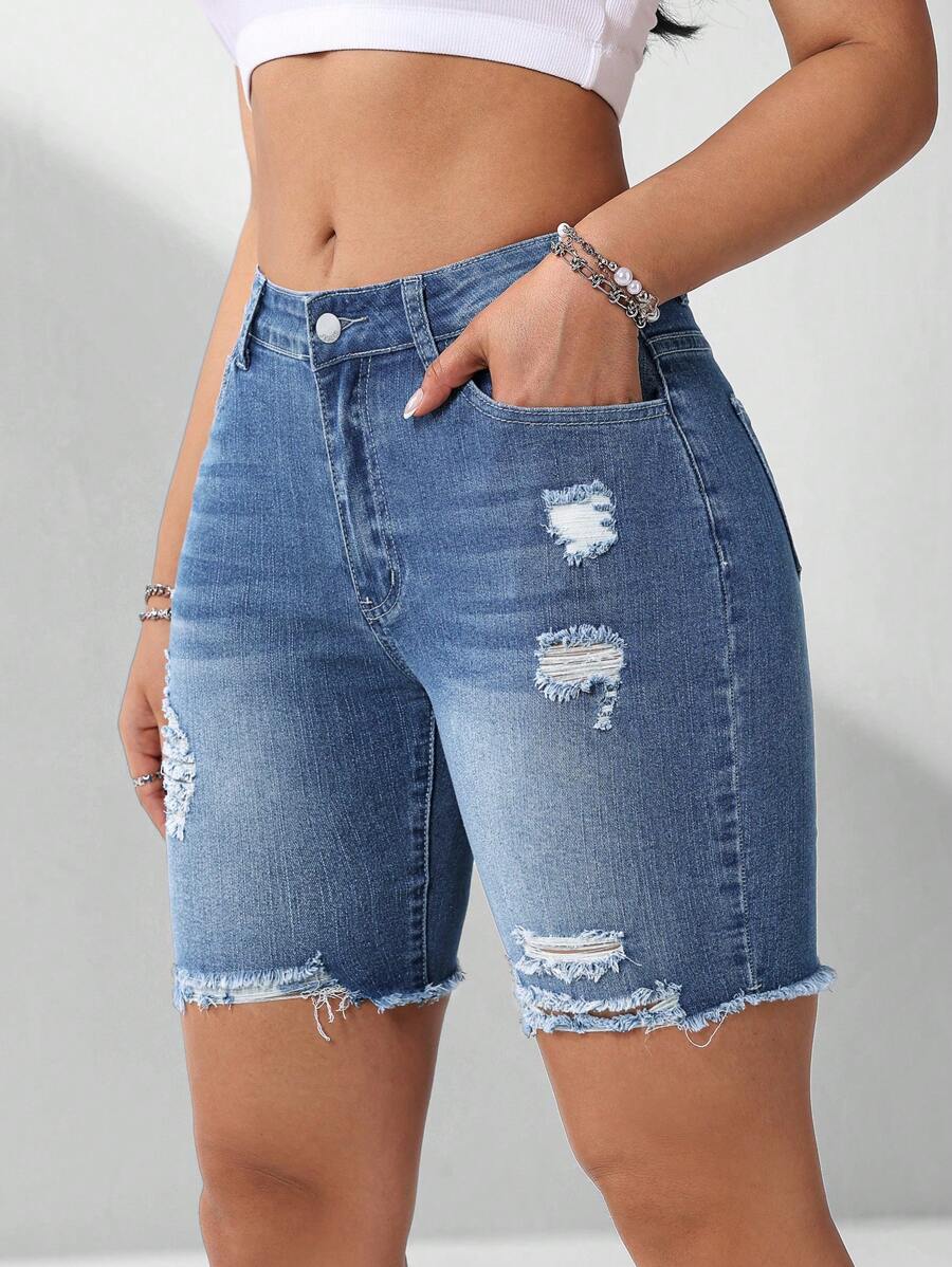 Ladies' Plain And Simple Denim Shorts - Medium Wash - View 1