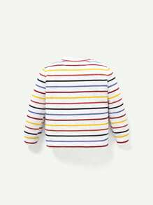 Cozy Pixies Baby Boy 2pcs Solid & Striped Print Pocket Patched Button Front Top - Blue - View 2