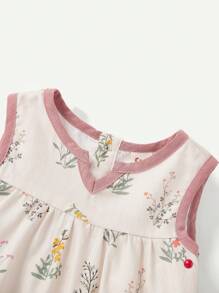Cozy Pixies Baby Girl Floral Pattern Colorblock Tank Top And Casual Shorts 2pcs Outfit Matching Set - Pink - View 5