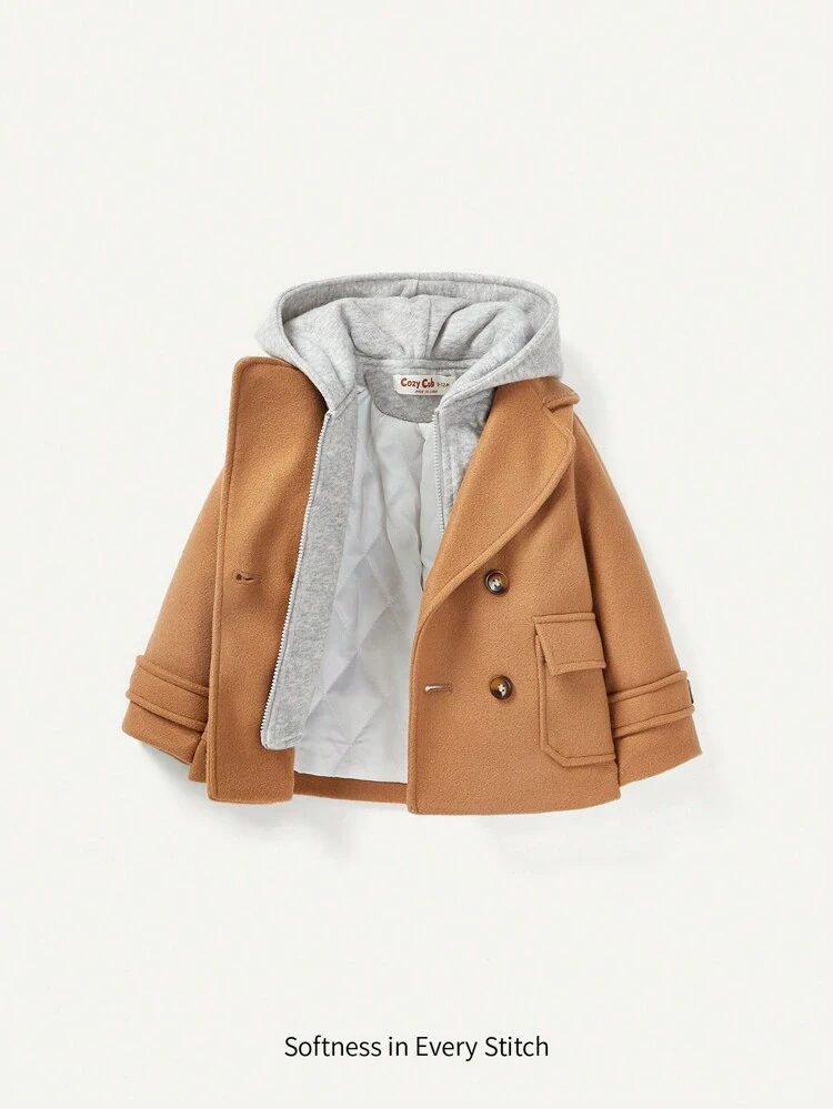 Baby Boy Double Breasted Hooded 2 In 1 Overcoat