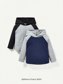 Cozy Pixies 嬰兒男孩2入組拼色縫肩袖連帽上衣 - 灰色 - 查看 1