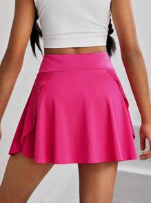 SHEIN Falda-short tejido de unicolor con bolsillo incorporado y pantalones cortos debajo para niña preadolescente. - Rosa Fucsia - Ver 2