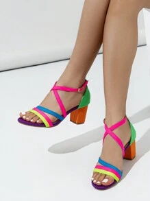 Women's Summer New Strap French Fashion Chunky Heel Closed-Toe Sandals - Multicolor - View 1