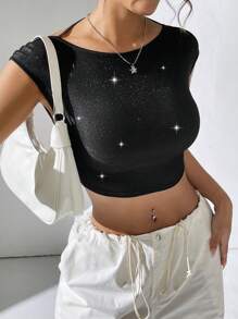 Muchica T-SHIRT SCOLLO A BARCHETTA - Black - View 5