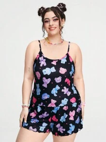 ROMWE Kawaii Kích thước lớn Của phụ nữ Mùa hè Dễ thương Màu hồng Gấu In Áo ba lỗ Và Quần short Bộ mặc nhà - Nhiều màu - Xem 1