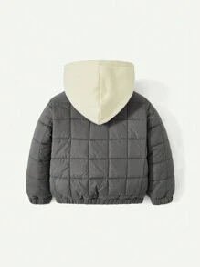 男婴拼色拉链连帽冬季外套 - 灰色 - 查看 2