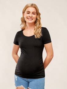 SHEIN BASICS Maternity Solid Ruched Tee