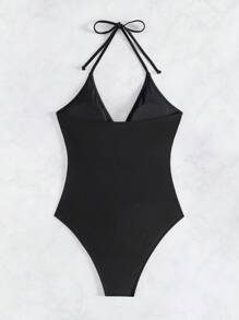 SHEIN Swim Summer Beach Women Solid Color Halter Fashionable Swimwear For Beach And Pool