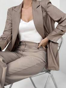 Mulvari Women'S Classic Lapel Collar Long Sleeve Coat - Coffee Brown - View 1