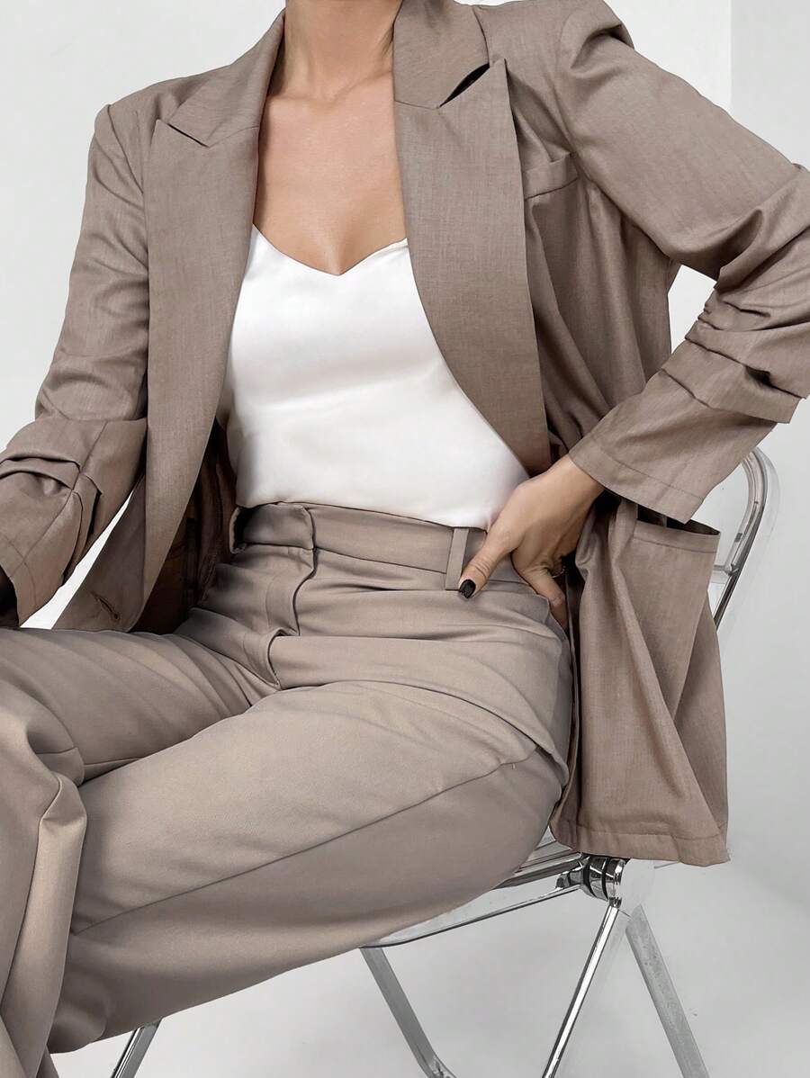 Mulvari Women'S Classic Lapel Collar Long Sleeve Coat - Coffee Brown - View 1