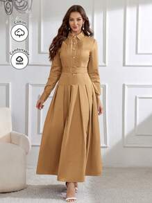 Modelyn Damski Jednolity kolor Plisowana Z paskiem Arabski Styl Sukienki Z Klamra