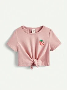 Cozy Pixies Baby Girls' 2pcs/Set Cartoon Strawberry Pattern Round Neck Top With Regular Shoulder Matching Set - Multicolor - View 8