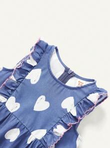 Baby Mädchen Freizeit Ärmelloses Herz Muster Rundhalsausschnitt Volant Saum Krawatte Taille Kleid