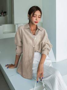 Áo sơ mi dài tay màu trơn thời trang nữ mùa hè - Màu Khaki - Xem 4
