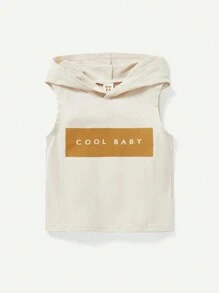 Cozy Pixies Baby Boys' Sleeveless Hoodie With Letter Print And Solid Color Shorts Set