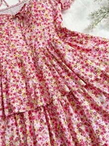 Dreamara Kích thước lớn Của phụ nữ Kỳ nghỉ Phong cách Ngắn tay Cổ Trái tim In hoa Váy Bodycon mini - Nhiều màu - Xem 3