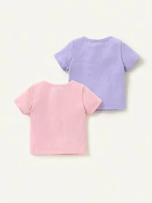 Cozy Pixies Baby Girl Soft Knit Letter Pattern Round Neck Short Sleeve Top 2pcs/Set