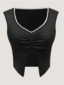 INAWLY Của phụ nữ Mùa hè Áo thun Với Vá lại Màu sắc , Cổ Trái tim , Mũ lưỡi trai - màu đen - Xem 3