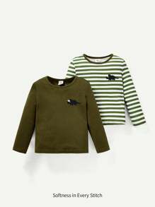 Baby Boy 2pcs Striped Print Tee - Green - View 1
