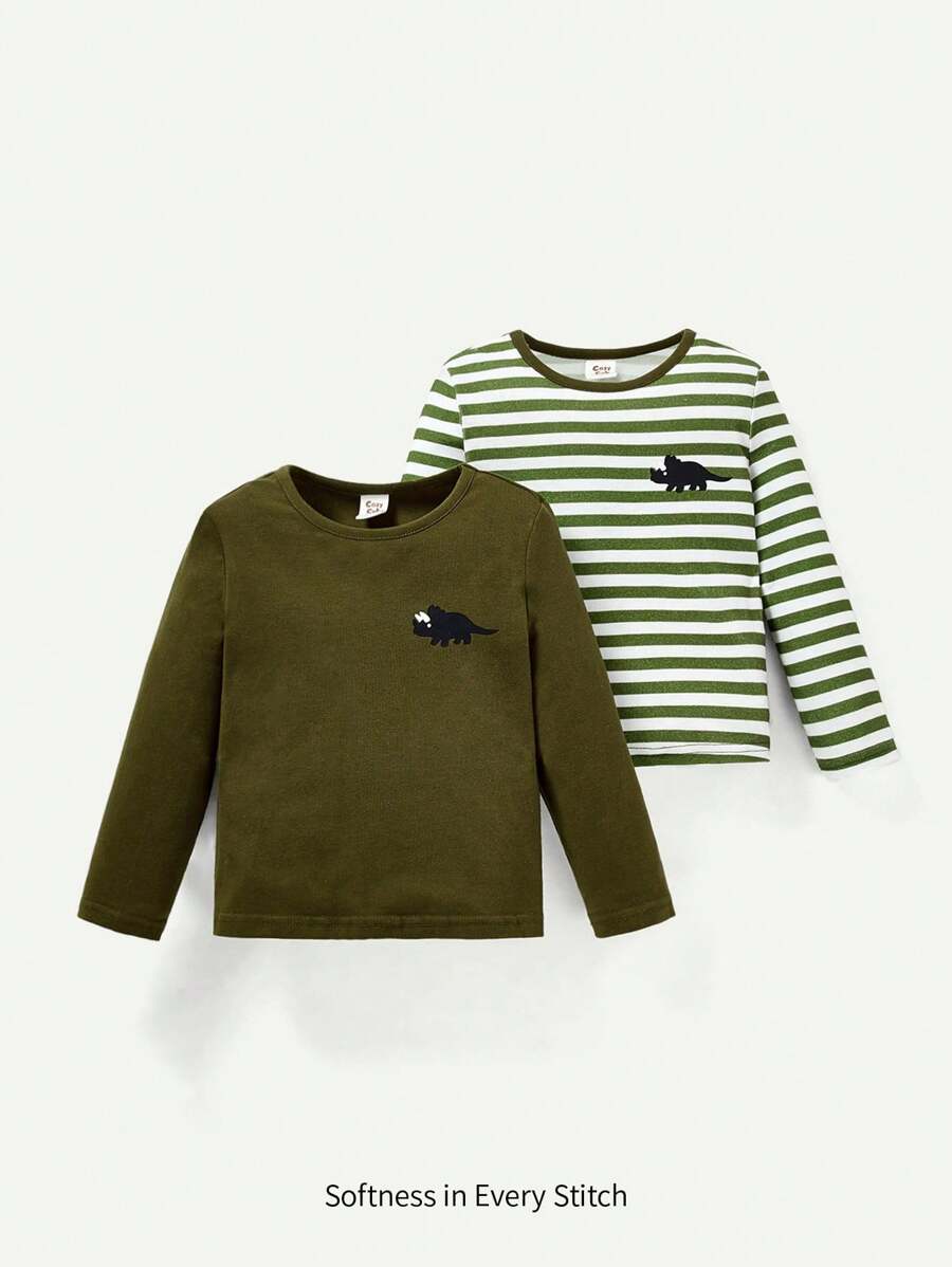 Baby Boy 2pcs Striped Print Tee - Green - View 1
