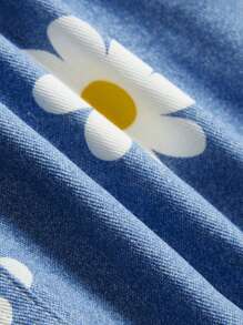 Cozy Pixies 嬰兒女孩牛仔和花卉圖案短褲套裝，帶有飄動袖子 - 藍色 - 查看 5