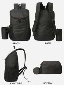 便携式多功能运动背包，可折叠，轻便，防水尼龙收纳袋，适用于户外露营、徒步旅行、旅行度假学校夏季笔记本电脑随身携带商务休闲圣诞节节日感恩节礼物侧腰包背包春假步入春天沙滩包旅行包随身背包，航空公司认可男士必备运动包 - 黑色 - 查看 3