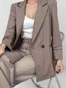 Mulvari Women'S Classic Lapel Collar Long Sleeve Coat - Coffee Brown - View 9