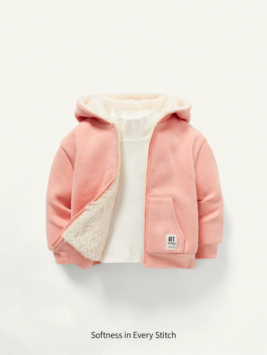 Cozy Pixies Bebé niña Cazadora con diseño de parche de letra con forro térmico con cremallera con capucha