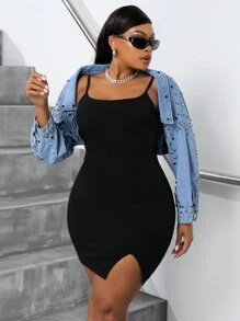 SHEIN SXY Plus Size Women's Summer Short Denim Jacket With Stud Design - Light Wash - View 4