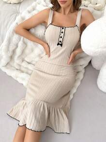 CoupledUp Button & Bow Decorated Camisole Home Dress