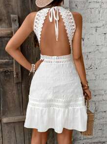 SHEIN VCAY Summer Women Fashionable Holiday Style A-Line Dress With Backless Design And Strap Detail - White - View 2