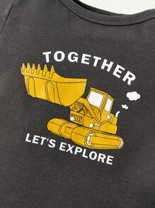 Cozy Pixies 4pcs Baby Boy Snug Fit Pajamas- Letter & Excavator Pattern Round Neck Long Sleeve Top With Trousers - Mustard Yellow - View 5