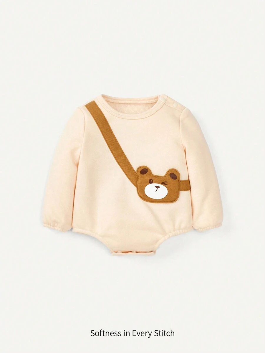 Cozy Pixies Baby Girl Newborn Baby's Cute Bear Printed Decorative Bag Colorblock Long Sleeve Bodysuit
