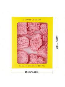8pcs Happy Birthday Cookie Cutter,Balloon and Cake Shaped Cookie Stamp,Plastic 3D Cartoon Pressable Biscuit Mold DIY Cookie Stamp Kitchen Baking Accessories Pastry Bakeware - Pink - View 5